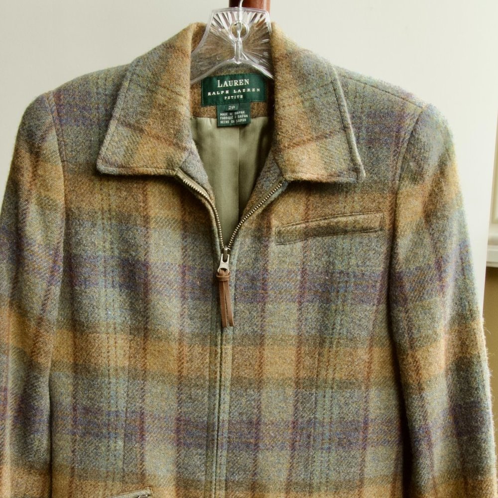 Ralph Lauren Green Label Check Zipper Blazer Jacket Petite 2P--Excellent Conditi